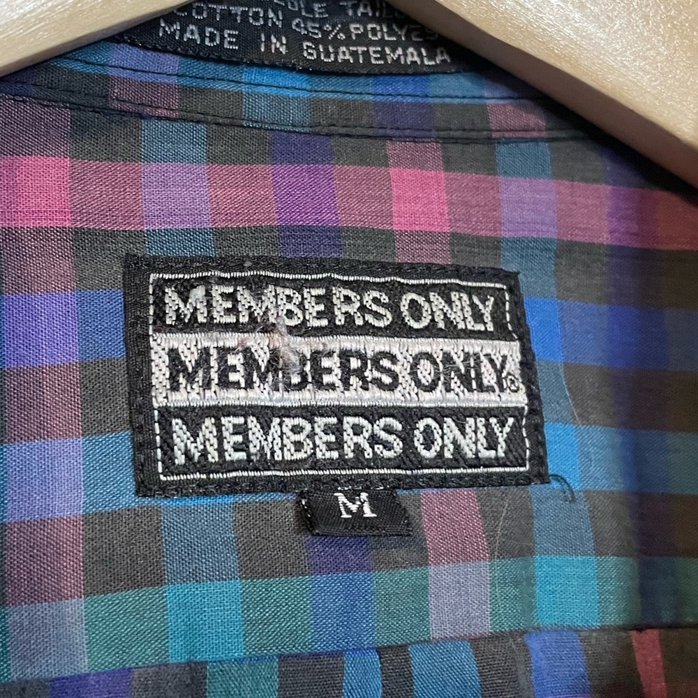VTG Members Only black/blue/pink/green plaid short sleeve button down shirt sz M - Picture 2 of 10